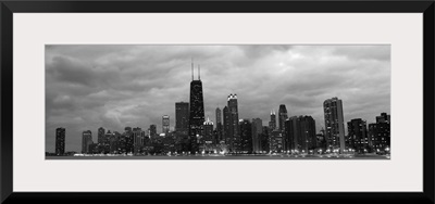 Chicago City Skyline in the Evening, Black and White