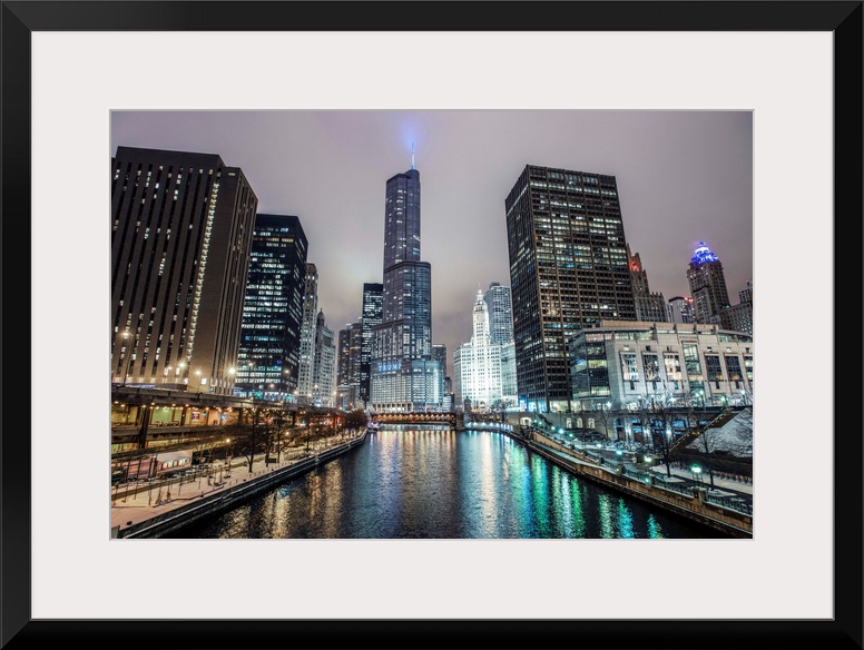 View of Trump International Hotel & Tower Chicago from the William P. Fahey Bridge over Chicago River.