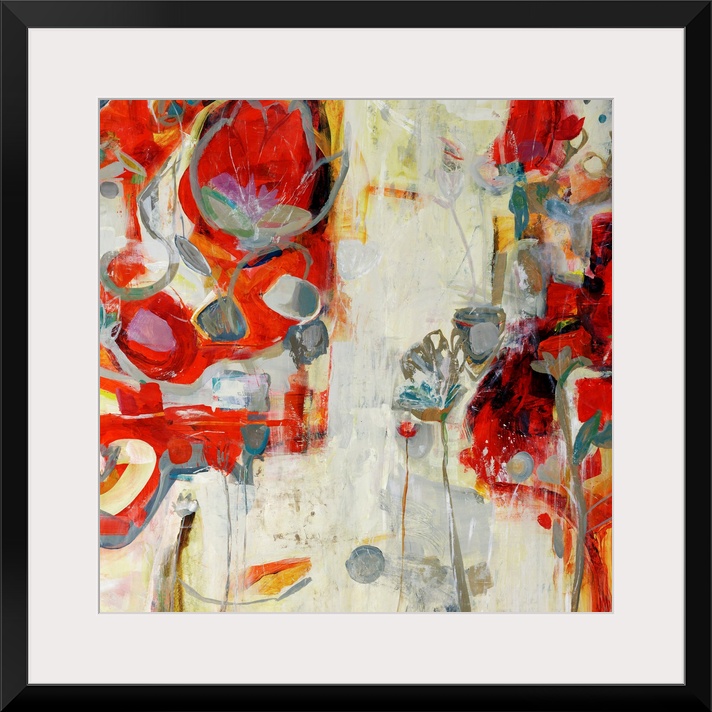 Contemporary abstract painting featuring vibrant colors and fluid shapes reminiscent of the celebratory energy of Cinco de...