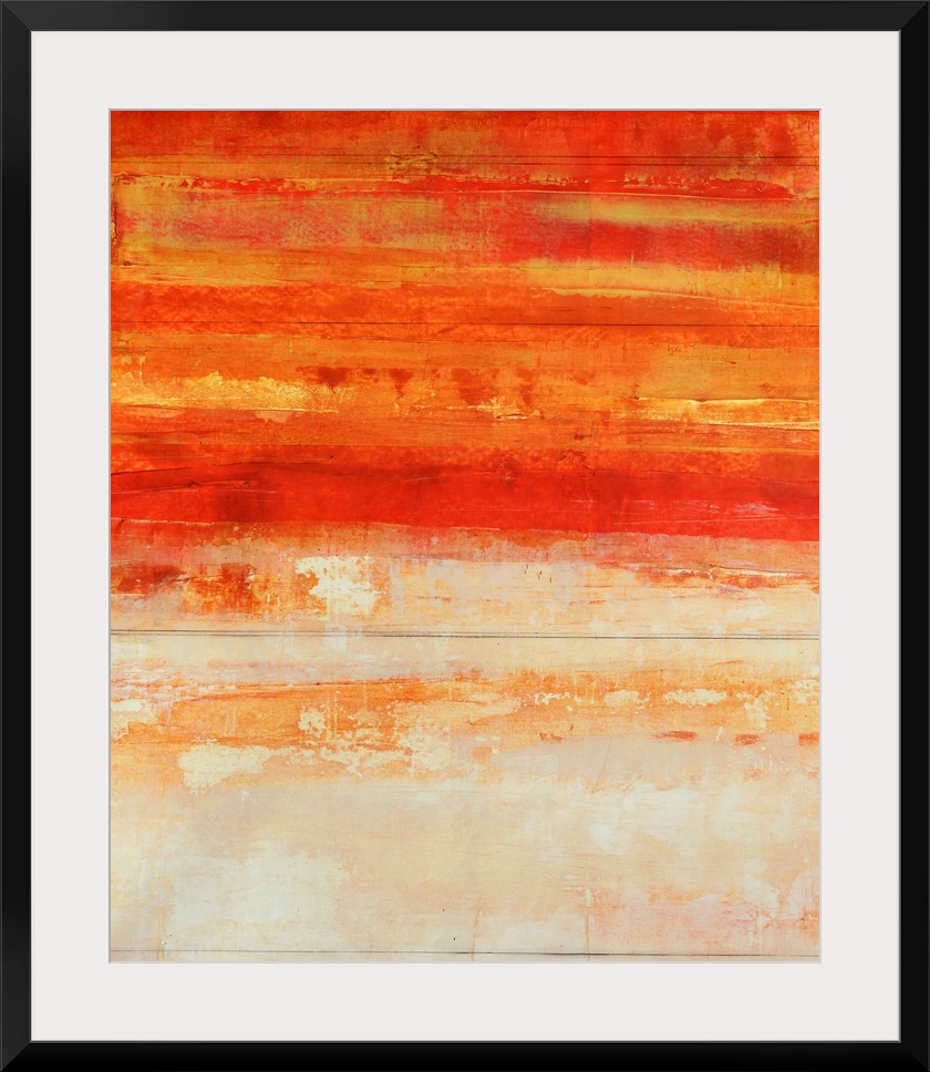 Abstract painting of a warm gradient texture going from dark to light vertically on canvas.