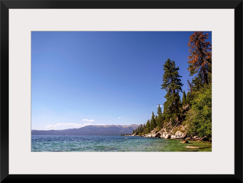 View of a the east shoreline of Lake Tahoe in California and Nevada.