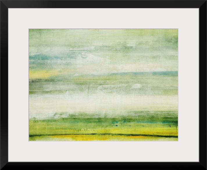 Abstract art of varying shades of green in a horizontal stripped pattern.