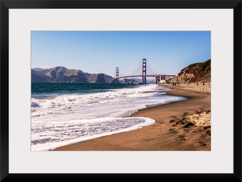 Landscape photograph of a view of the Golden Gate Bridge from the pacific coast.