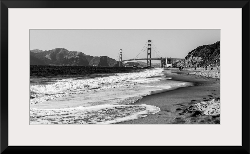 Landscape photograph of a view of the Golden Gate Bridge from the pacific coast.