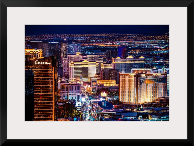 View of hotels and casinos near Las Vegas strip in Nevada at night.