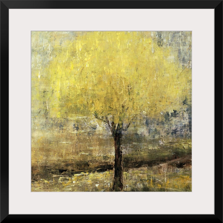 Abstracted landscape painting of a lemon tree.