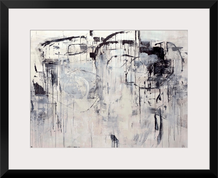 Large abstract art uses lots of vertical and curved lines to elicit movement in the piece. Artist uses short brush strokes...