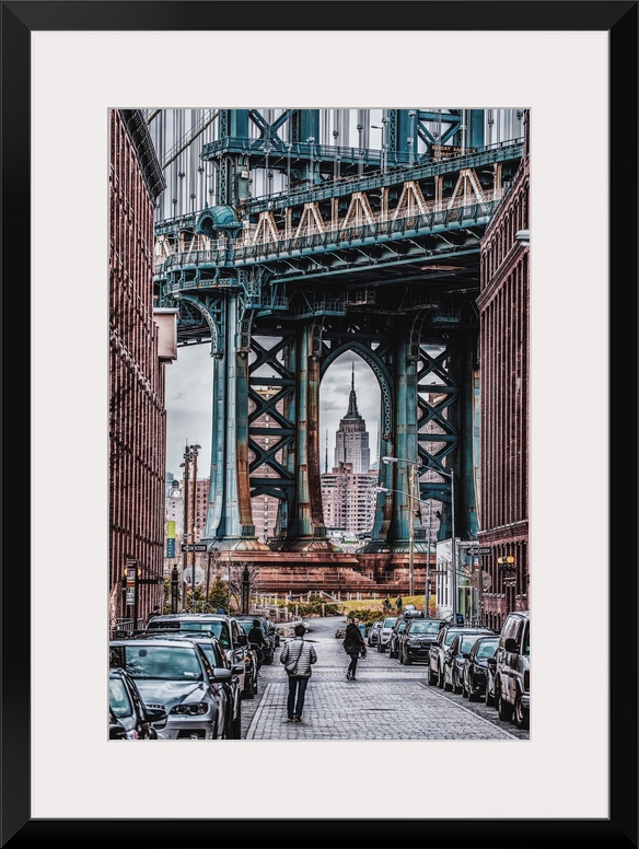 View of Manhattan Bridge from Washington Street in New York City.