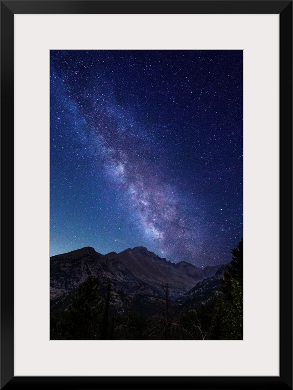 Photograph of the milky way over the Rocky Mountains in Rocky Mountain National Park.