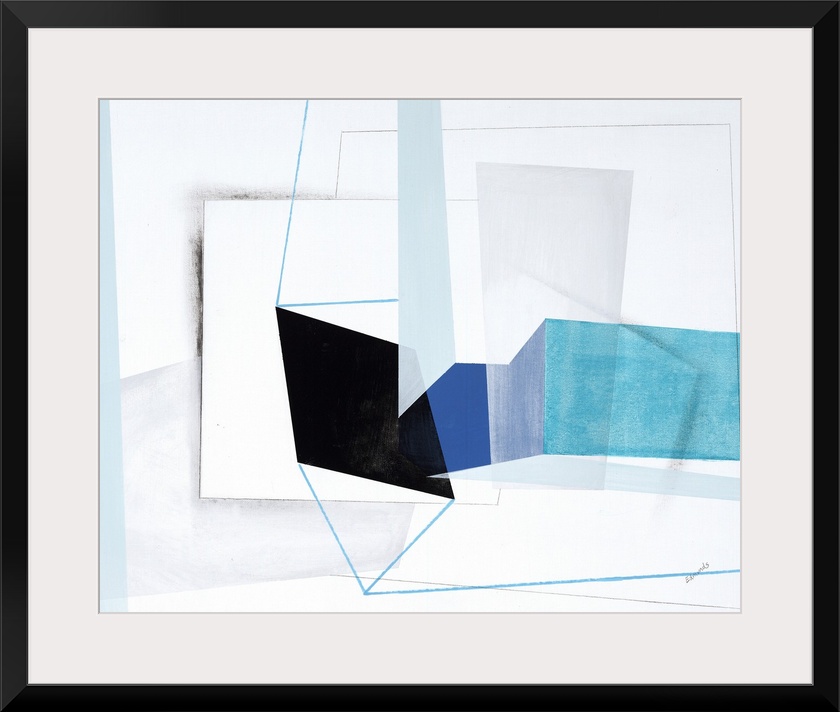 Contemporary artwork using geometric shapes and sharp lines to create an energetic, yet structured composition.