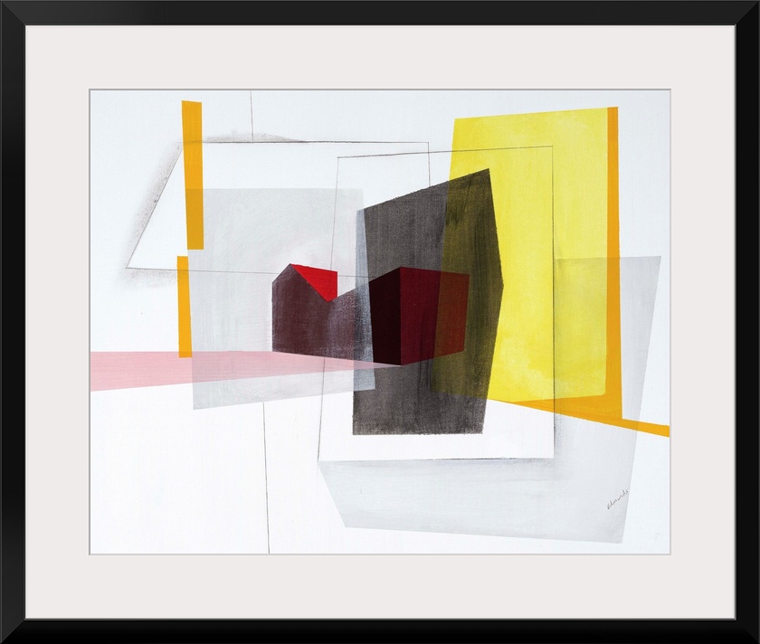 Contemporary artwork using geometric shapes and sharp lines to create an energetic, yet structured composition.