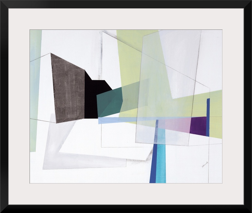 Contemporary artwork using geometric shapes and sharp lines to create an energetic, yet structured composition.