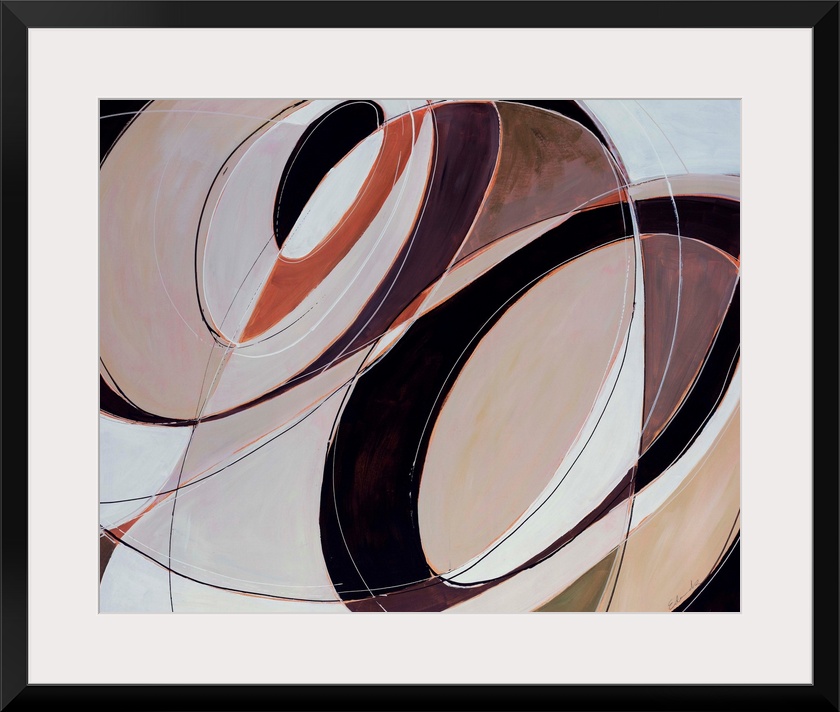 Giant, horizontal, contemporary artwork of multiple, intersecting, circular patterns in several colors that change as they...