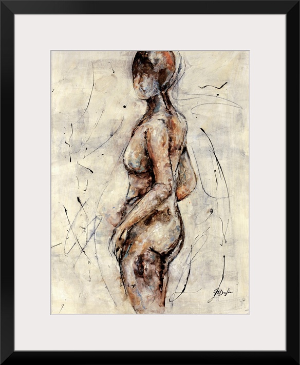 Contemporary abstract painting of woman's figure void of any intricate details.