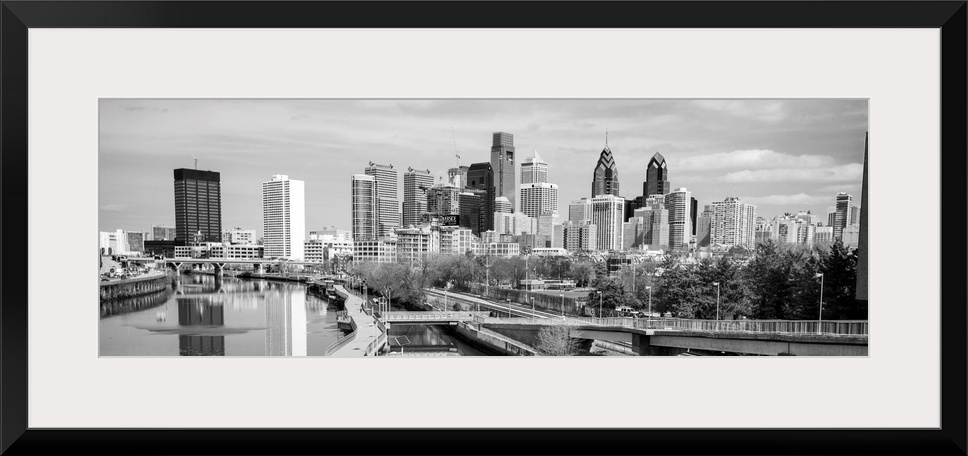 View of skyscrapers in Philadelphia, Pennsylvania, seen from the waterway.