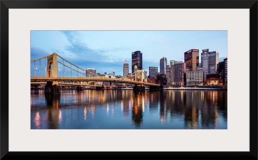 View of downtown Pittsburgh with Andy Warhol Bridge over the Allegheny River.