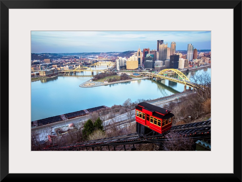 View of the downtown Pittsburgh, where the Ohio River, Monongahela River and Allegheny River meet. The forks of the Ohio.