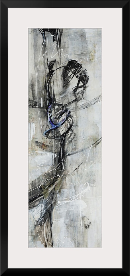 Figurative art work of a female dancer in various shades of black and gray.