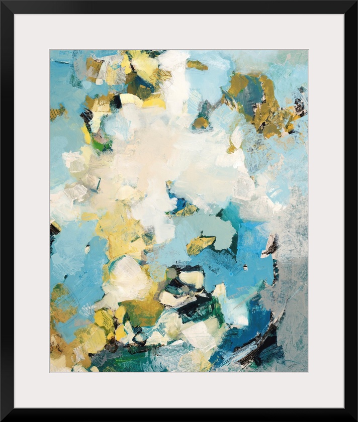 A contemporary abstract painting using a mixture of light tones to create a feeling of movement.