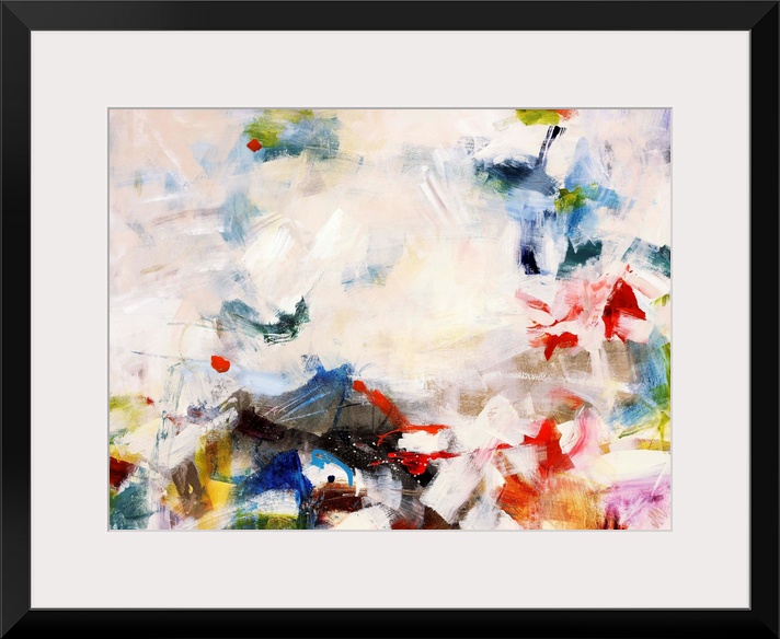 Colorful contemporary abstract painting consisting of short thick brush strokes.