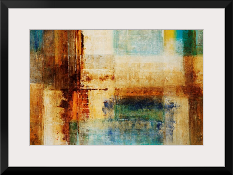 Abstract artwork that consists of blocks of color in different sizes running both horizontally and vertically on the print.