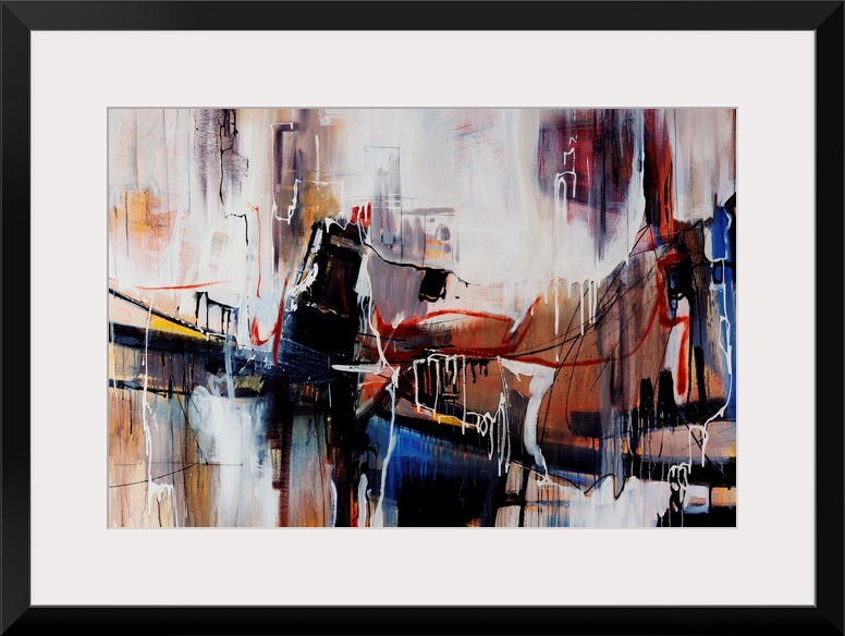 The artist's interpretation of the hectic nature of rush hour traffic done with various straight and curved lines and splo...