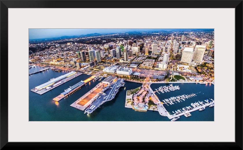 The harbor and skyscrapers of San Diego in the early evening, California.