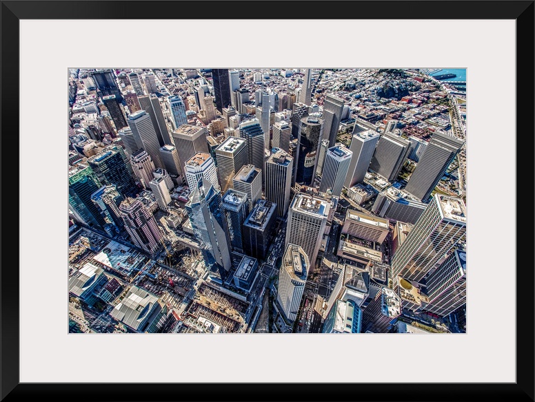 Aerial photography of skyscrapers in downtown San Francisco, California.