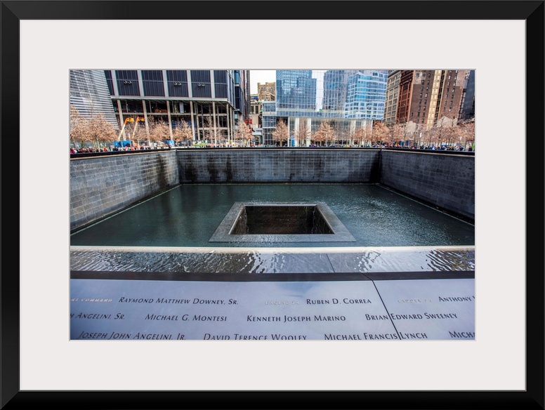 View of 9/11 Memorial South Pool in New York City.