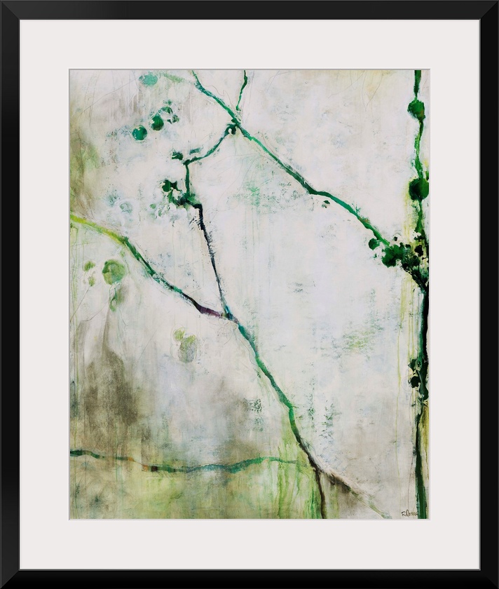 Abstracted and simplistic painting botanical painting painted with varying shades of green.