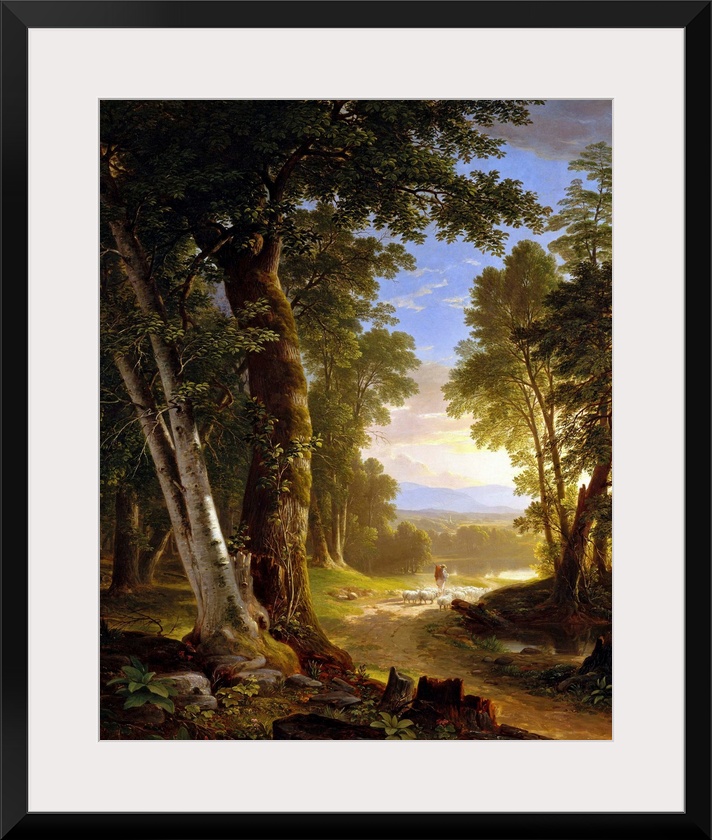 This work, featuring meticulously rendered beech and basswood trees, was painted for the New York collector Abraham M. Coz...