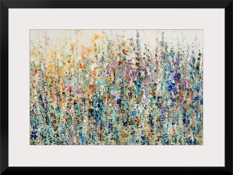 A splashy, vibrant mass of wild flowers and grasses in an abstract, impressionist style.