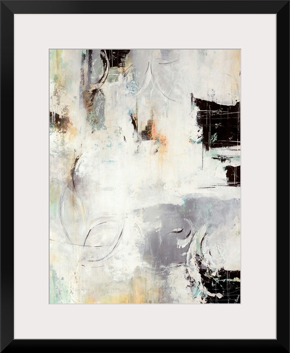 This vertical abstract painting is a variety of textures accentuated by areas dark paint smears in this abstract wall art.