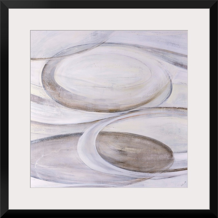 Monochromatic abstract art of ovular shapes in various shades of cream.