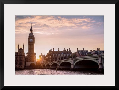 Westminster Bridge and Big Ben at Sunset, Westminster, London, England
