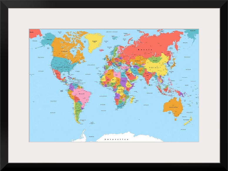 Large color map of the World with a classic font.