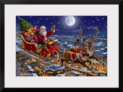 Santa Sleigh and Reindeer in Sky
