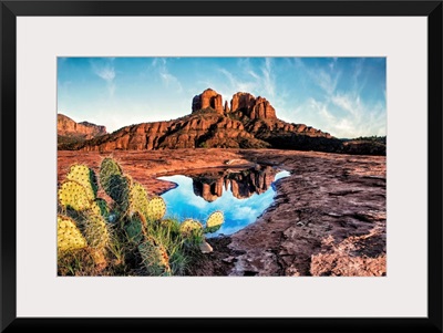 Cathedral Rocks with reflection at sunset in Sedona, Arizona