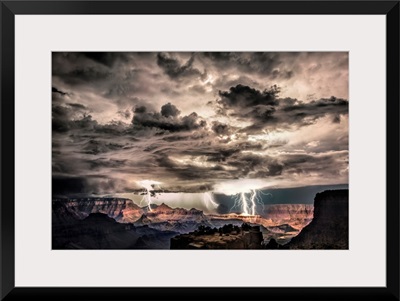 Lightning storm at night over the Grand Canyon
