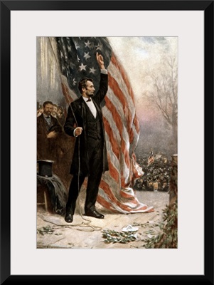 American Civil War painting of President Abraham Lincoln holding the American flag