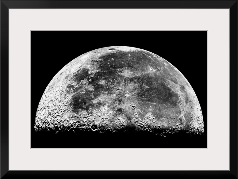 Horizontal photograph of the Earthos moon displaying geographic features and craters.