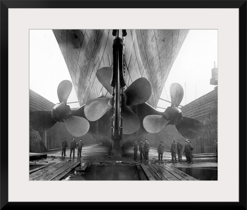 The RMS Titanic's propellers as the mighty ship sits in dry dock.