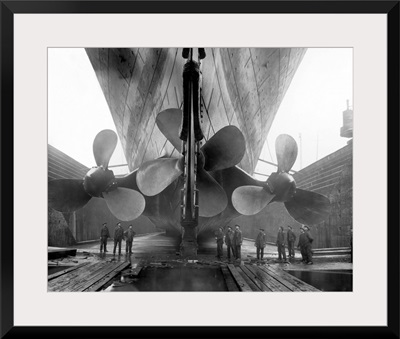 The RMS Titanic's propellers as the mighty ship sits in dry dock