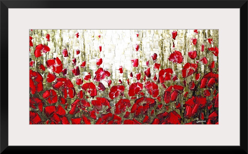 Abstract landscape filled with red poppies.