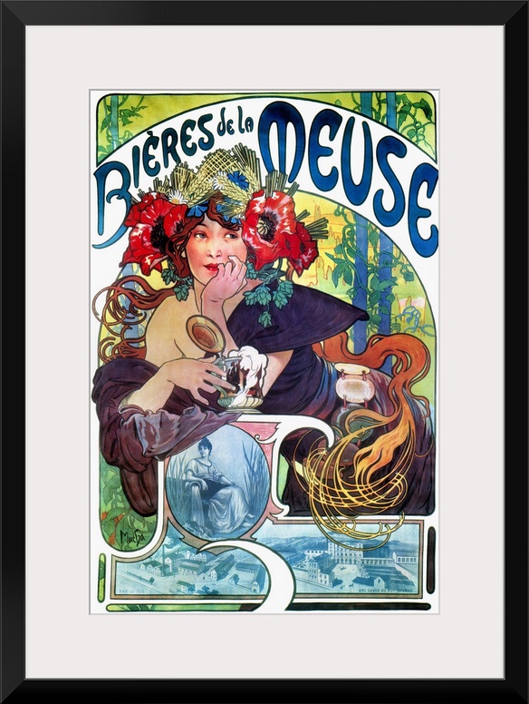 French lithograph advertising poster, c1897, by Alphonse Mucha for Bieres de la Meuse.