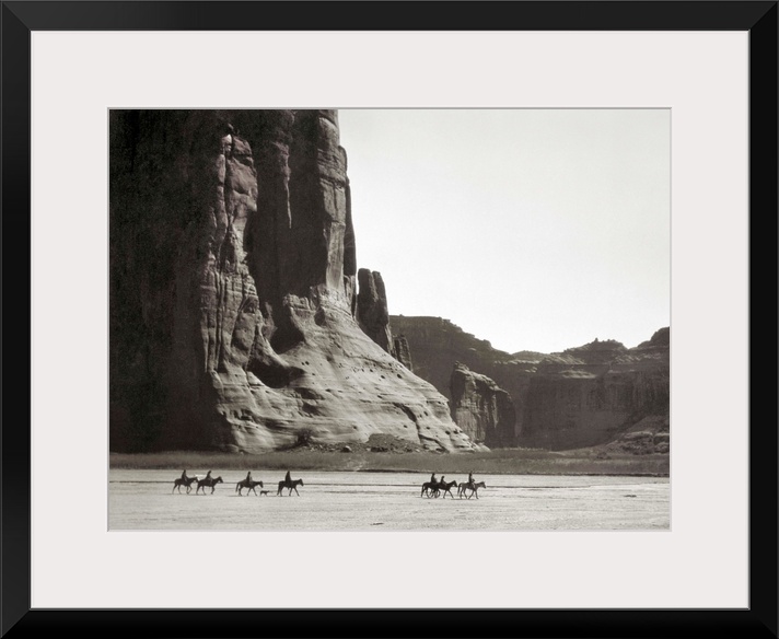 Canyon De Chelly, 1904. Navajo Native Americans On Horseback In the Canyon De Chelly, Arizona. Photographed By Edward S. C...