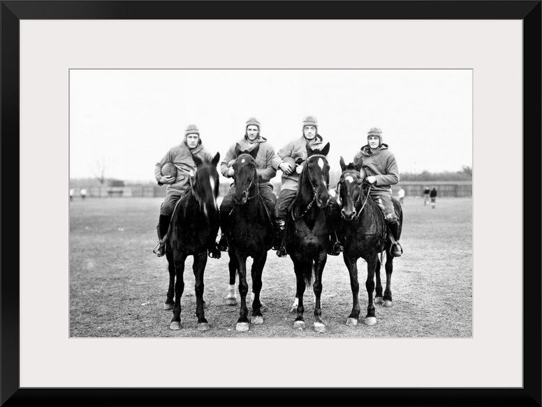 'The Four Horsemen,' the Notre Dame backfield of 1924 on horseback. Don Miller, Elmer Layden, Sleepy Crowley and Harry Stu...