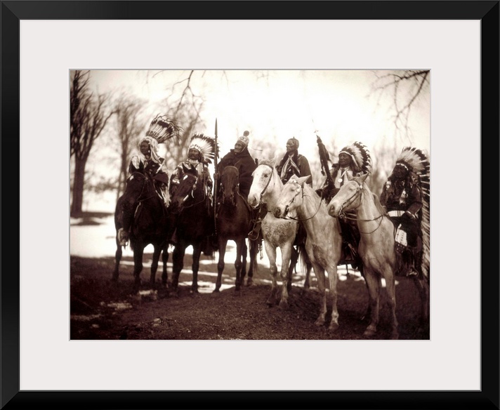 Native American Chiefs. Six Tribal Chiefs, In Ceremonial Attire. Left To Right, Little Plume (Piegan), Buckskin Charley (U...