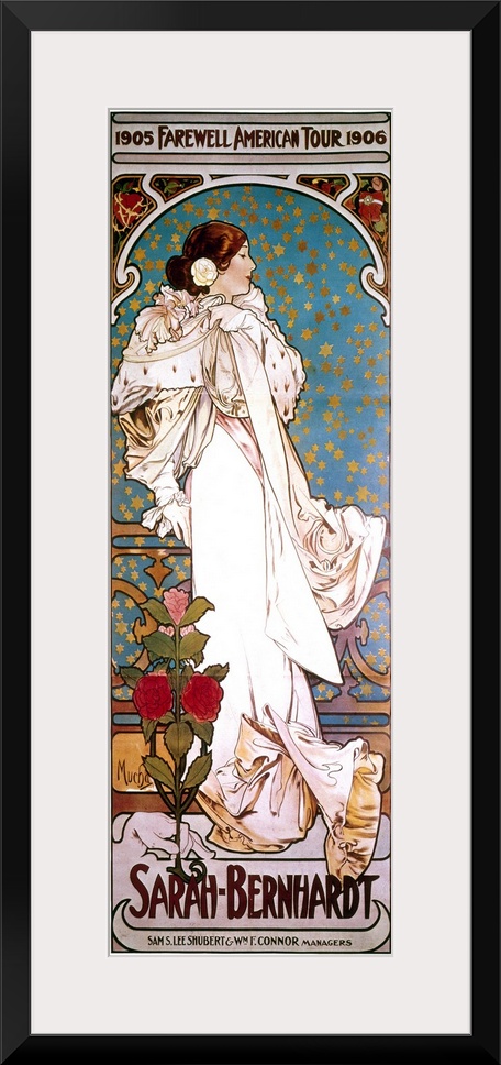 Bernhardt in the title role from 'La Dame aux camelias' on a poster by Alphonse Mucha for her 1905-06 farewell American tour.