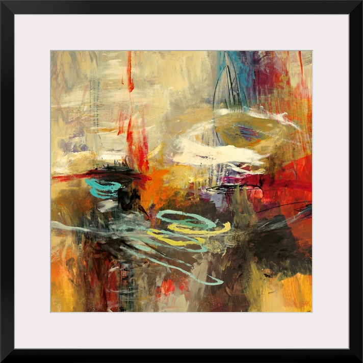 A chaotic blend of brush strokes on a square canvas with a centered composition.